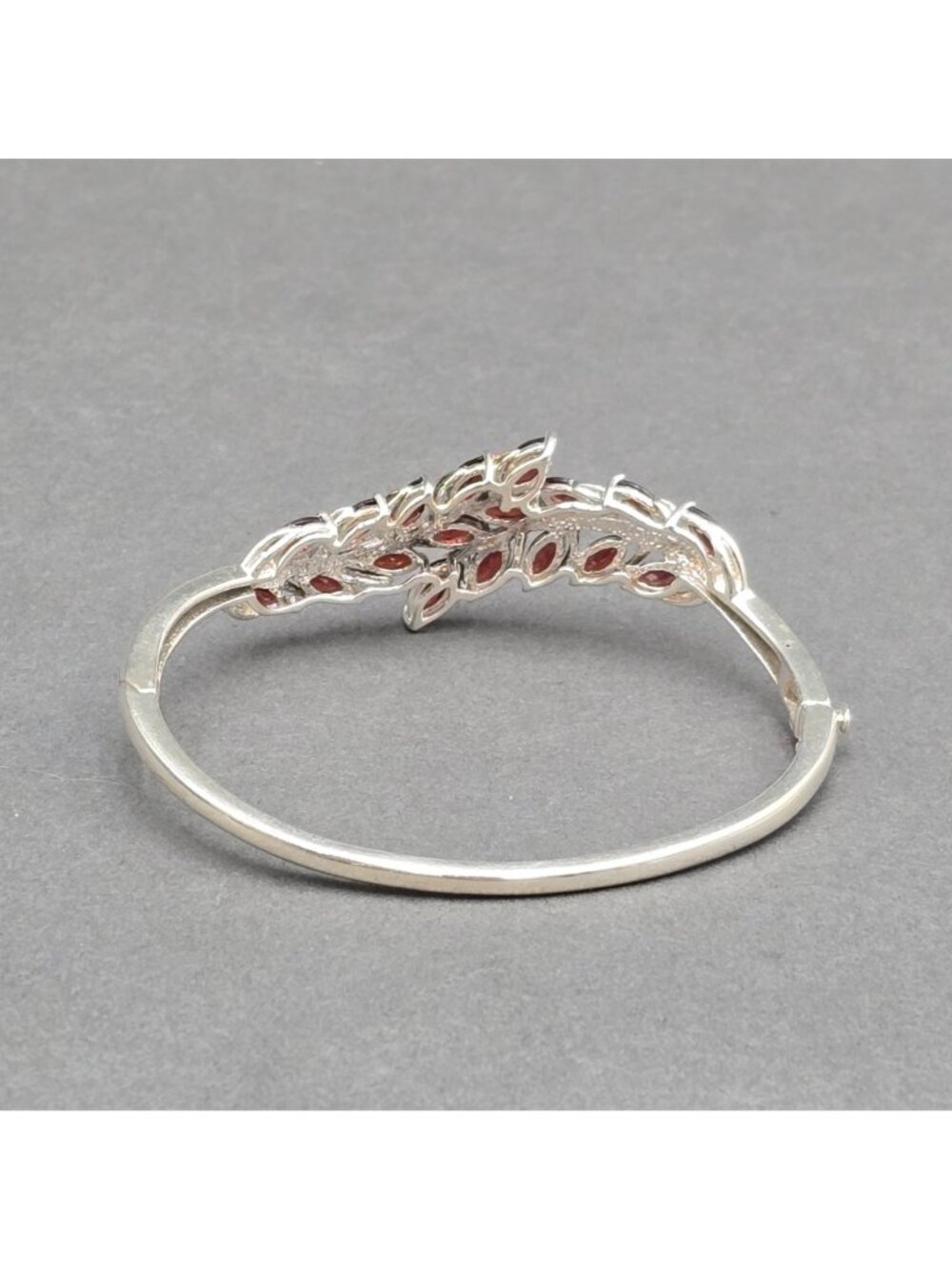 Sterling Silver Garnet Marquise Hinged Bangle Bracelet 7.25" Vintage Style 925 - Picture 3 of 11